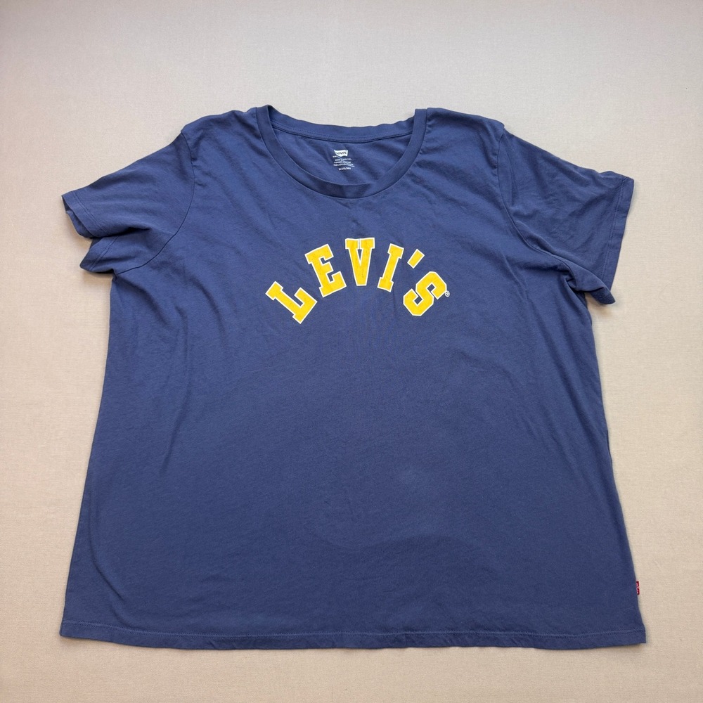 Levis Womens Graphic T-Shirt Navy Blue Yellow Arched Logo Short Sleeve 3X